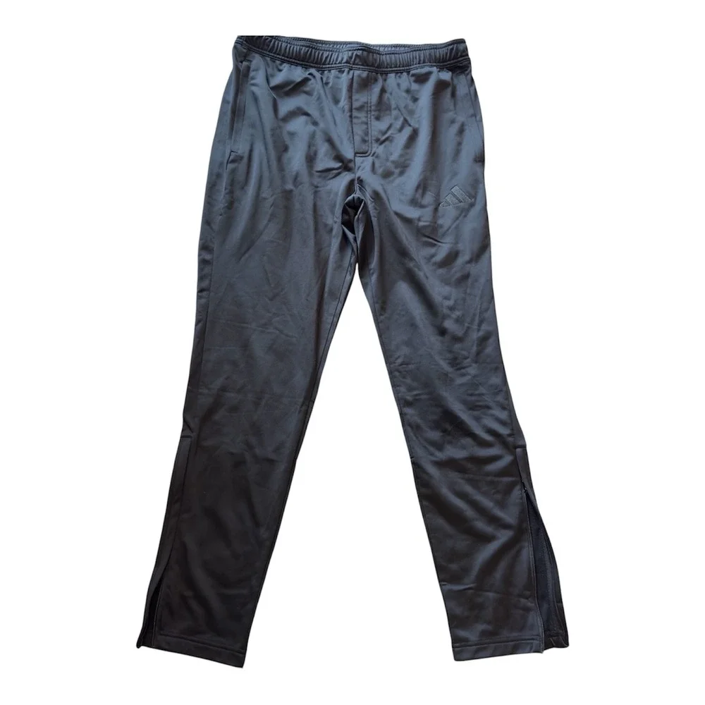 Adidas Mens Large Black Fleece Lined Track Pants Ankle Zip Joggers Training Pant